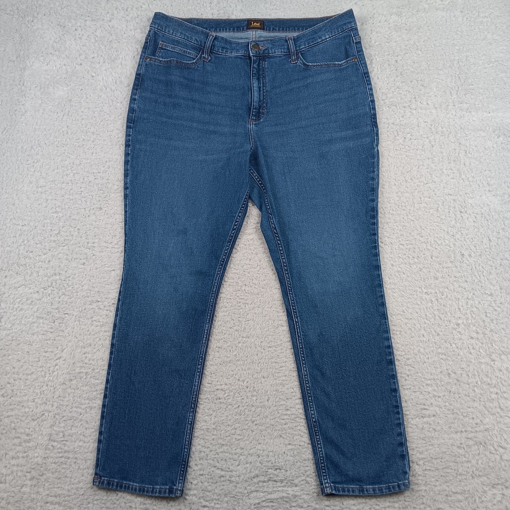Lee Straight Leg Jeans Womens 16 Medium Wash Blue Stretch Denim 112353251